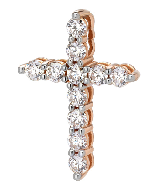 Крест из красного 585 золота с бриллиантами природными